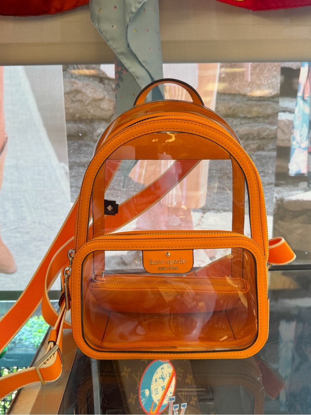 kate spade Orange Transparent Mini Stadium Cleat Backpack Bag with Front Pocket